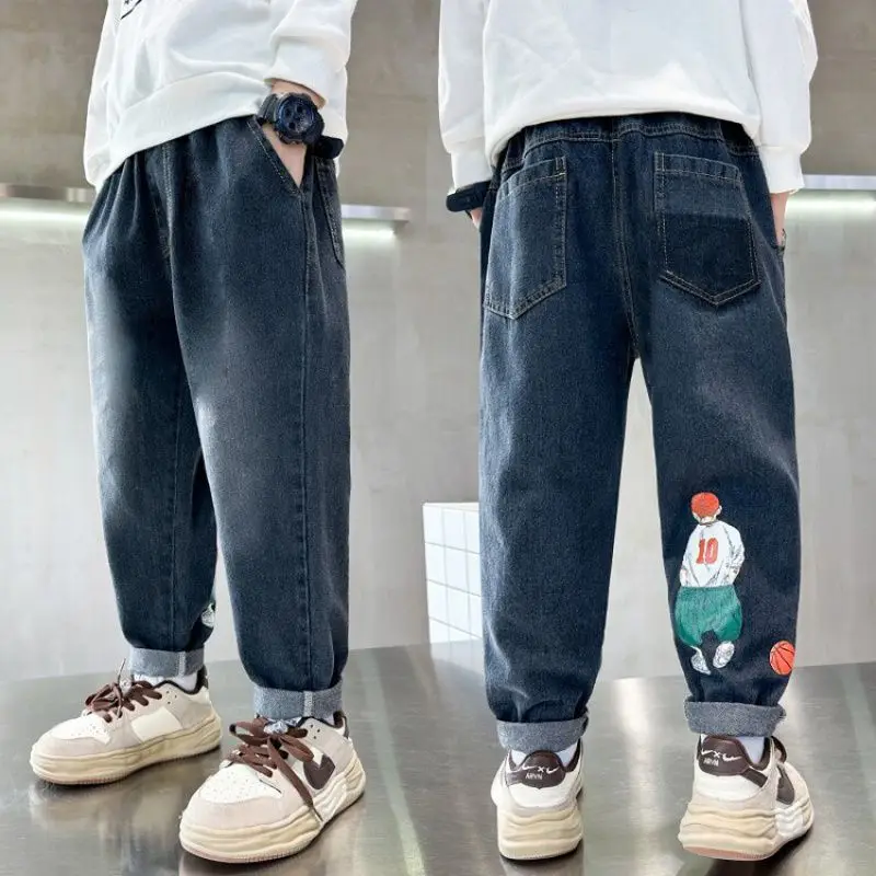 

Korean Kids Boys Jeans Pants Cotton Teenage Loose Harem Pant High Quality Children Elastic Waist Trousers Denim Clothes 4 8 12Y