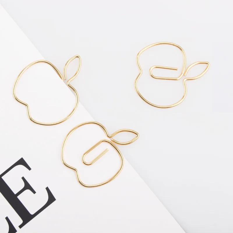 

12Pcs Creative Gold Apple Metal Paper Clip Cute Bookmark Binder Clips Holder Decorative Stationery for Student Teacher Gifts