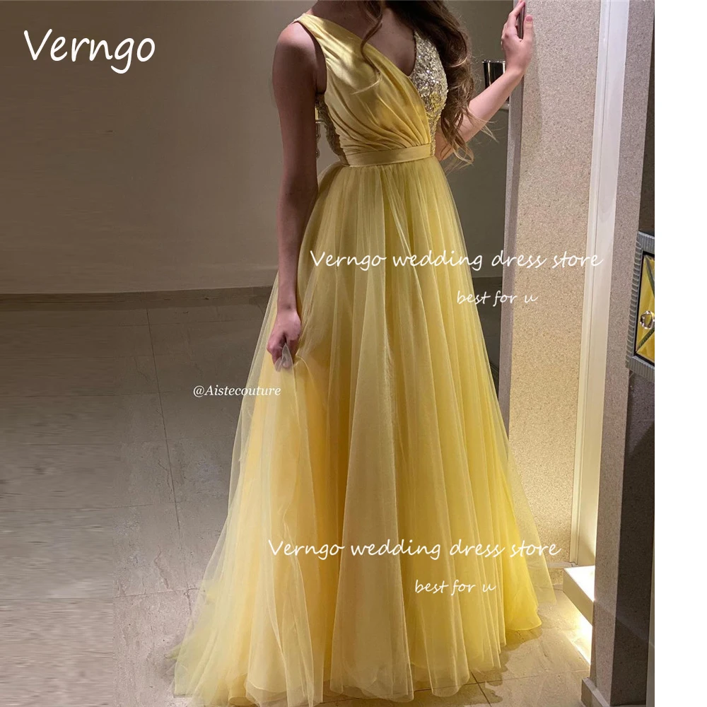 Verngo 2023 Saudi Arabic Yellow Long Prom Dresses V Neck Beads Tulle A Line Evening Gowns Formal Party Dress vestidos de noche
Verngo 2023 Saudi Arabic Yellow Long Prom Dresses V Neck Beads Tulle A Line Evening Gowns Formal Party Dress vestidos de noche
