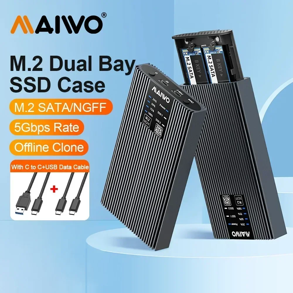 

MAIWO M.2 Mobile Hard Disk Box SATA Protocol Notebook Solid-state SSD External Box M.2 SATA Dual-bay SSD Case with Cloning