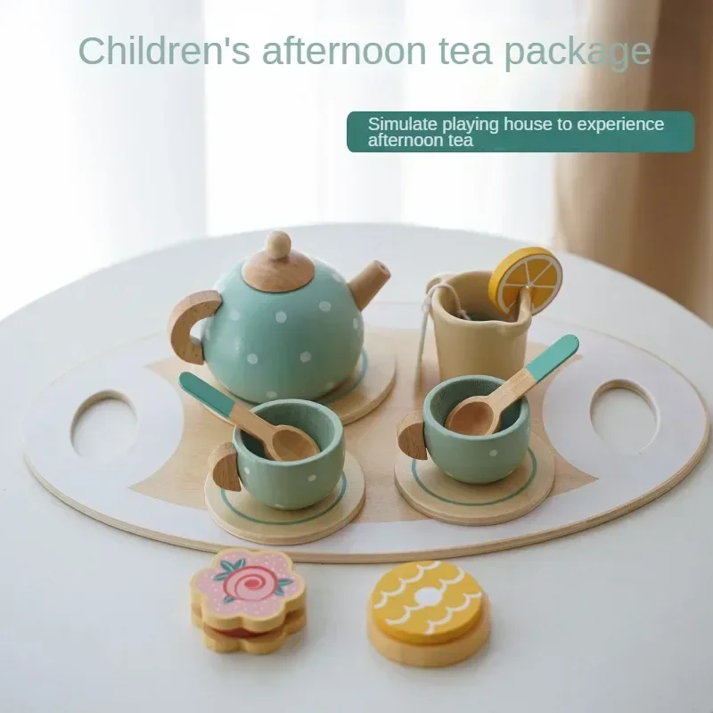 

Tongyuefun Playing House Toy Wooden Simulation Kitchen DIY Afternoon Tea Set Game House Children's Montessori Educational Gift
