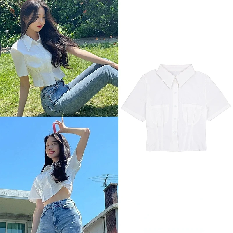 Kpop Jang Won Young Korean Slim Blouses Tops Women Turn Down Collar Crop Top Female 2023 Summer White Sexy Short Sleeve Shirt
Kpop Jang Won Young Korean Slim Blouses Tops Women Turn Down Collar Crop Top Female 2023 Summer White Sexy Short Sleeve Shirt