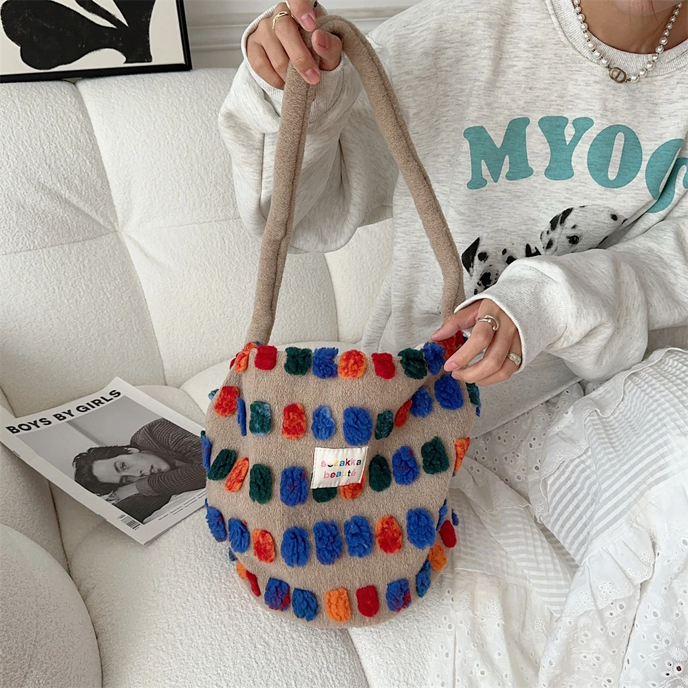 Color Plush Dots Women's Bento Handbags Retro Design Female Fluffy Bucket Bags Large Capacity Shoulder Bag Purse Casual Tote 4 Mallzona S346f160c00684247ab09f0418c245940X Color Plush Dots Women's Bento Handbags Retro Design Female Fluffy Bucket Bags Large Capacity Shoulder Bag Purse Casual Tote Mallzona