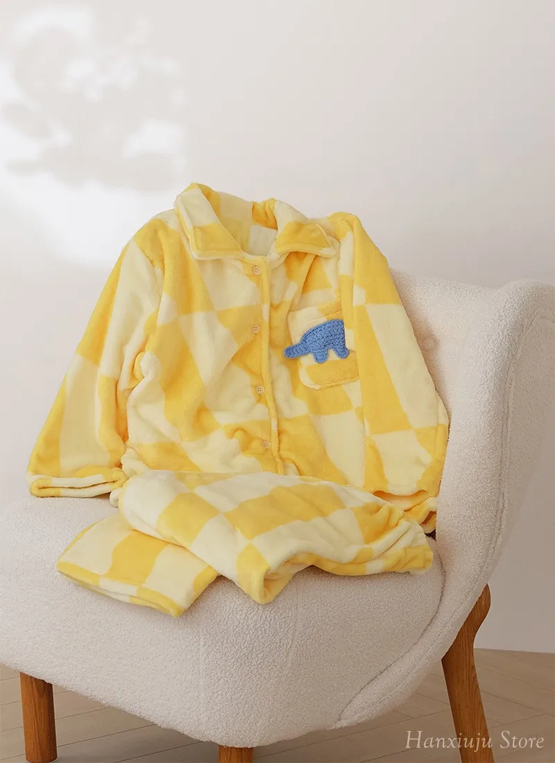 Warm Thick Flannel Casual Women's Pajamas Sets Yellow Color Long Sleeve Sleepwear Suits Winter Autumn Plus Pyjamas 9 S346f433d562b4272a855b3ba966eb6f7P
