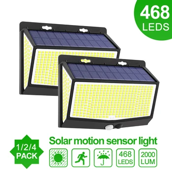 468/114 LED 야외 태양광 램프, PIR 모션 센서, 방수 햇빛 전원 벽 조명, 정원 장식 비상 가로등