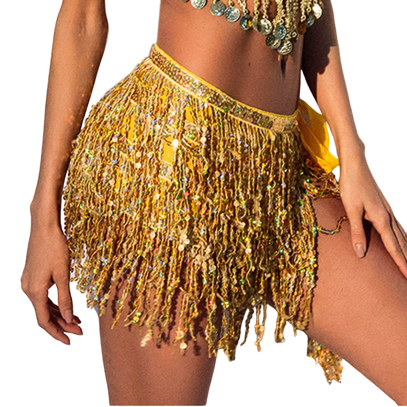 

Boho Tassel Hip Scarf Multilayer Belly Dance Belt Dance Performance Skirt Sparkly Rave Party Costume