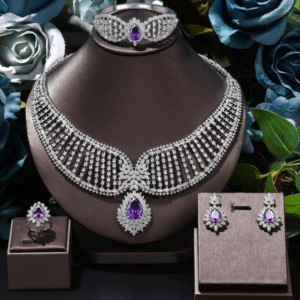 Luxury Big CZ Necklace Earrings Wedding Costume Jewellery Necklace 4 pcs African Dubai Bridal Party Jewelry Sets
Luxury Big CZ Necklace Earrings Wedding Costume Jewellery Necklace 4 pcs African Dubai Bridal Party Jewelry Sets