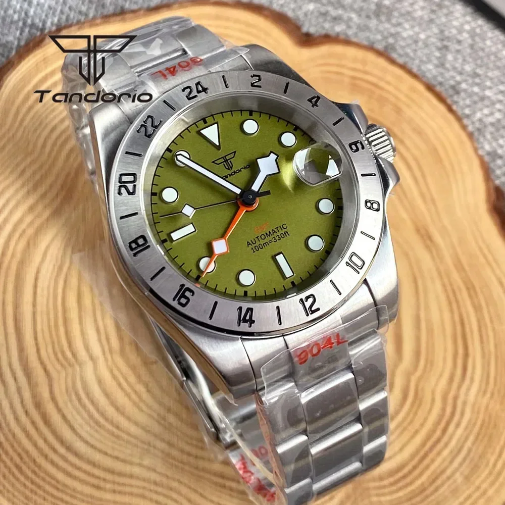 

Tandorio 39mm Watch For Men NH34A Movt GMT Function Men's Automatic Watch Sapphire Glass Green Dial Date Mechanical Wristwatch