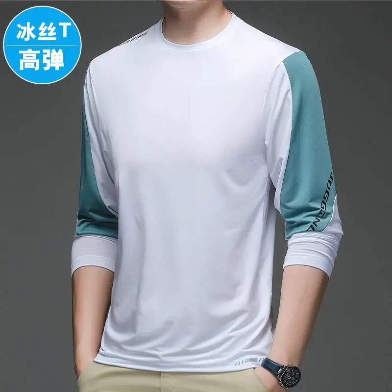 

Spring Autumn New Round Neck Fashion Long Sleeve T-shirt Man High Street Casual Printing Pullovers Motion Quick Drying Y2K Tops