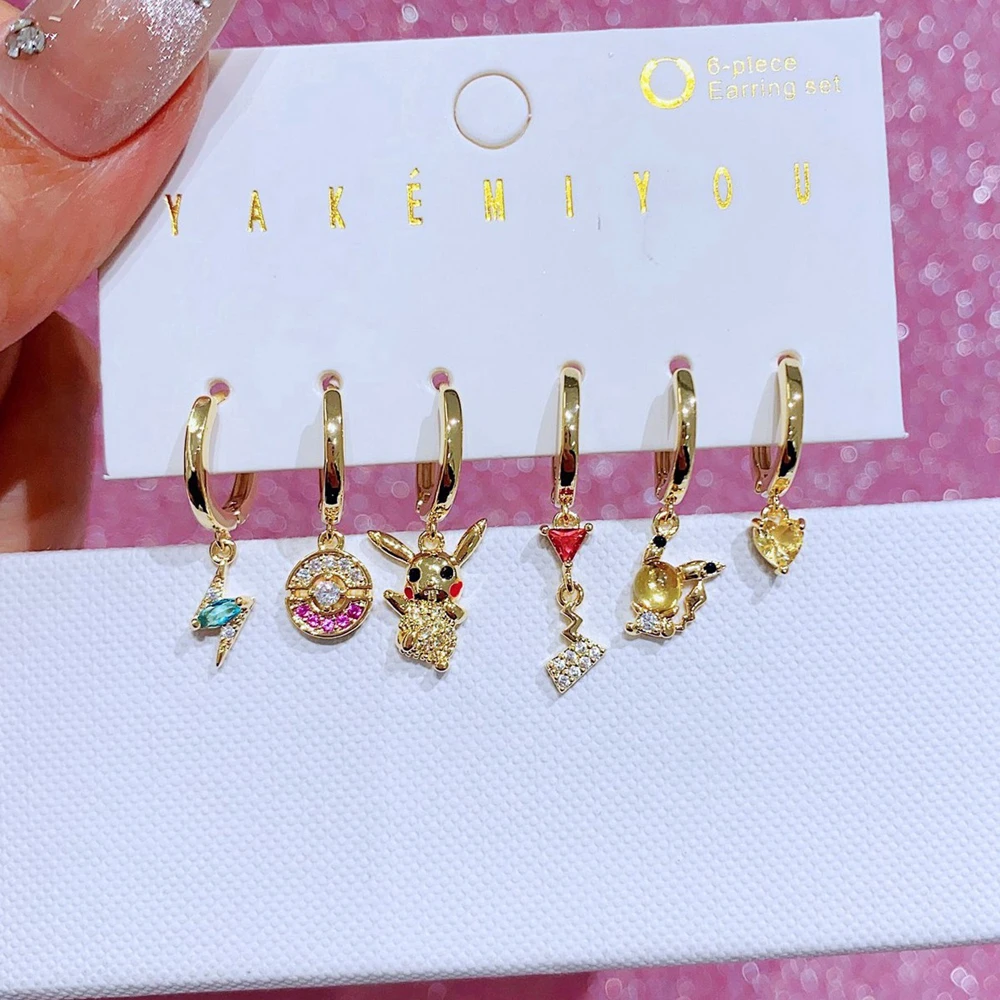 

MIGGA 6pcs Mixed Design Cute Cartoon Dangle Earrings Set for Women Gold Color Cubic Zirconia Jewelry