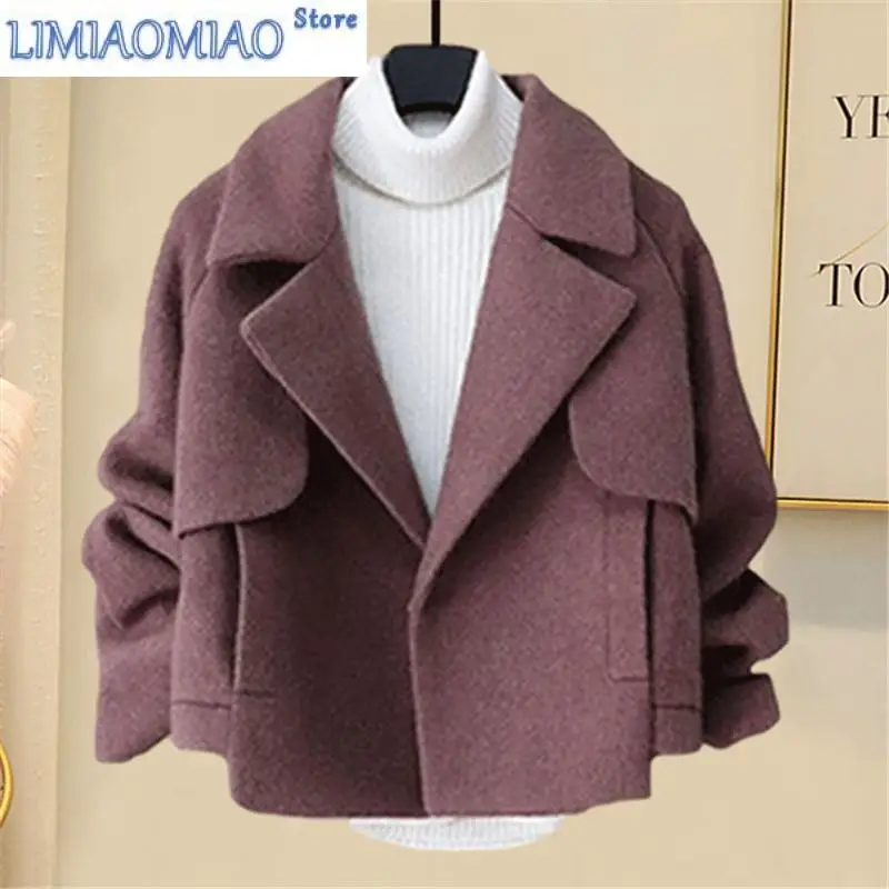

New Woolen Jacket Women Autumn Winter Korean Version Solid Color Slim Long-sleeved Lapel Short Nizi Coat Temperament Commuting