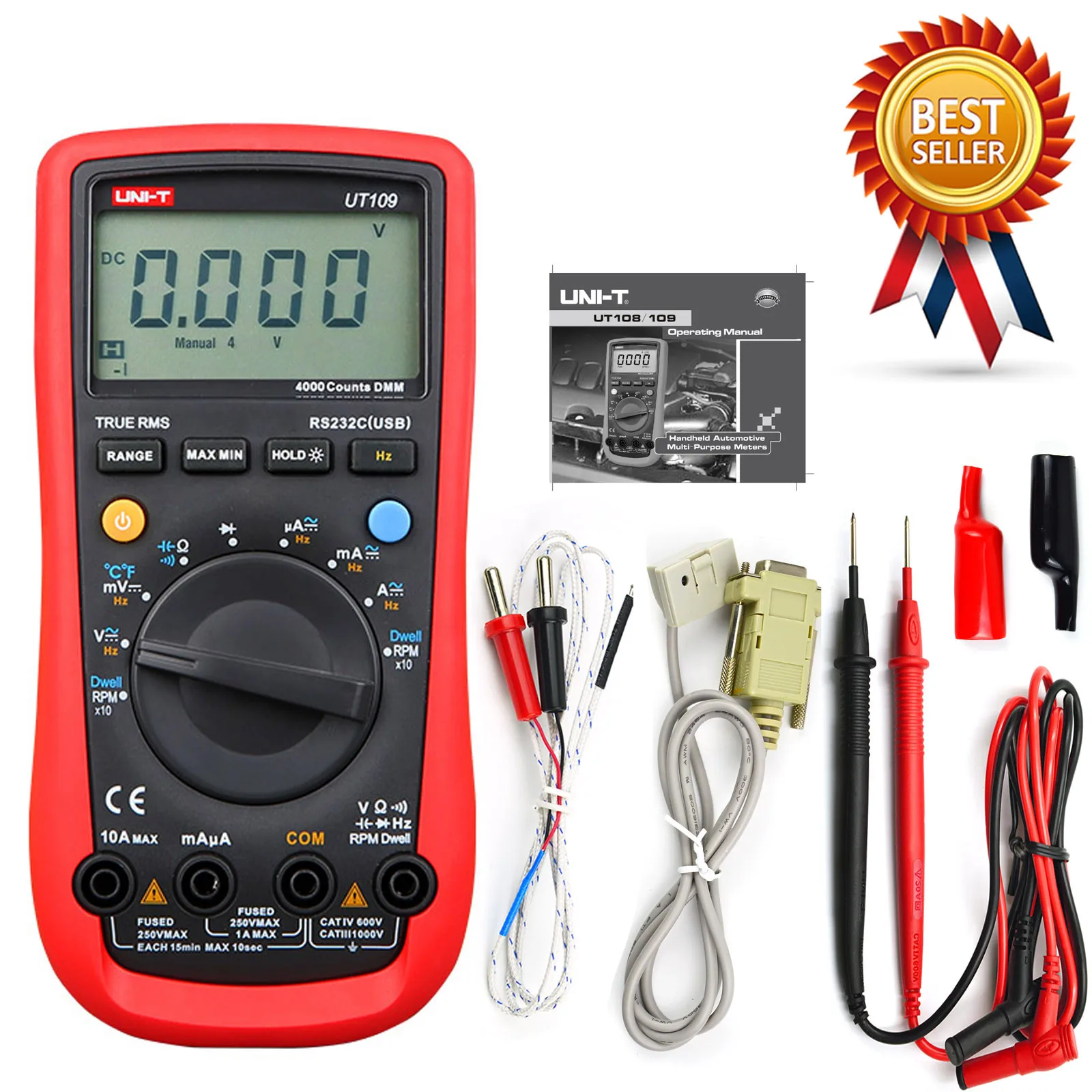 

UNI-T UT109 Digital Automobile Multimeters Handheld Vehicle Multimeter Auto Range AC DC Voltmeter Resistance Capacitance RS232