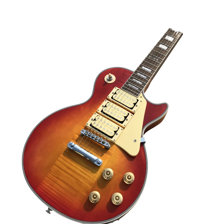 

Electric guitar, Rosewood fingerboard, 3 pickups, Cherry burst color, Solid mahogany body electric guitar, Free shipping