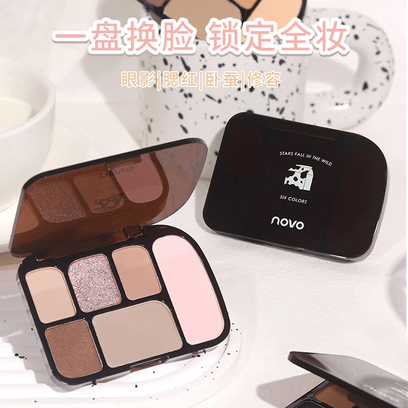 

New 6 Colors Glitter Eyeshadow Palette Soft Matte Eye Makeup Shadow Highlighter Contour Blusher Powder 3 in 1 Cosmetic For Women