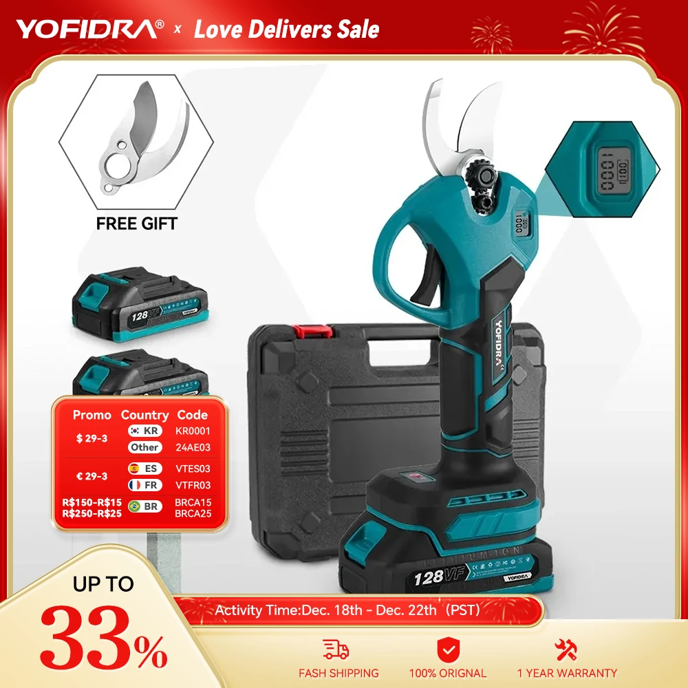 Yofidra 30mm Brushless Electric Pruner Shear 2 Gears Cordless Fruit Tree Bonsai Pruning Electric Scissors For Makita 18V Battery
Yofidra 30mm Brushless Electric Pruner Shear 2 Gears Cordless Fruit Tree Bonsai Pruning Electric Scissors For Makita 18V Battery