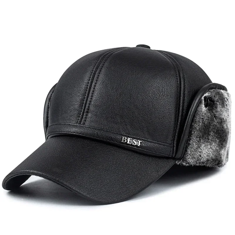 Black Leather Bomber Hats Winter Men Plush Snapback Hat with Earflaps Thicken Fur Warm Visors Caps Father Fishing Casquette Cap
Black Leather Bomber Hats Winter Men Plush Snapback Hat with Earflaps Thicken Fur Warm Visors Caps Father Fishing Casquette Cap