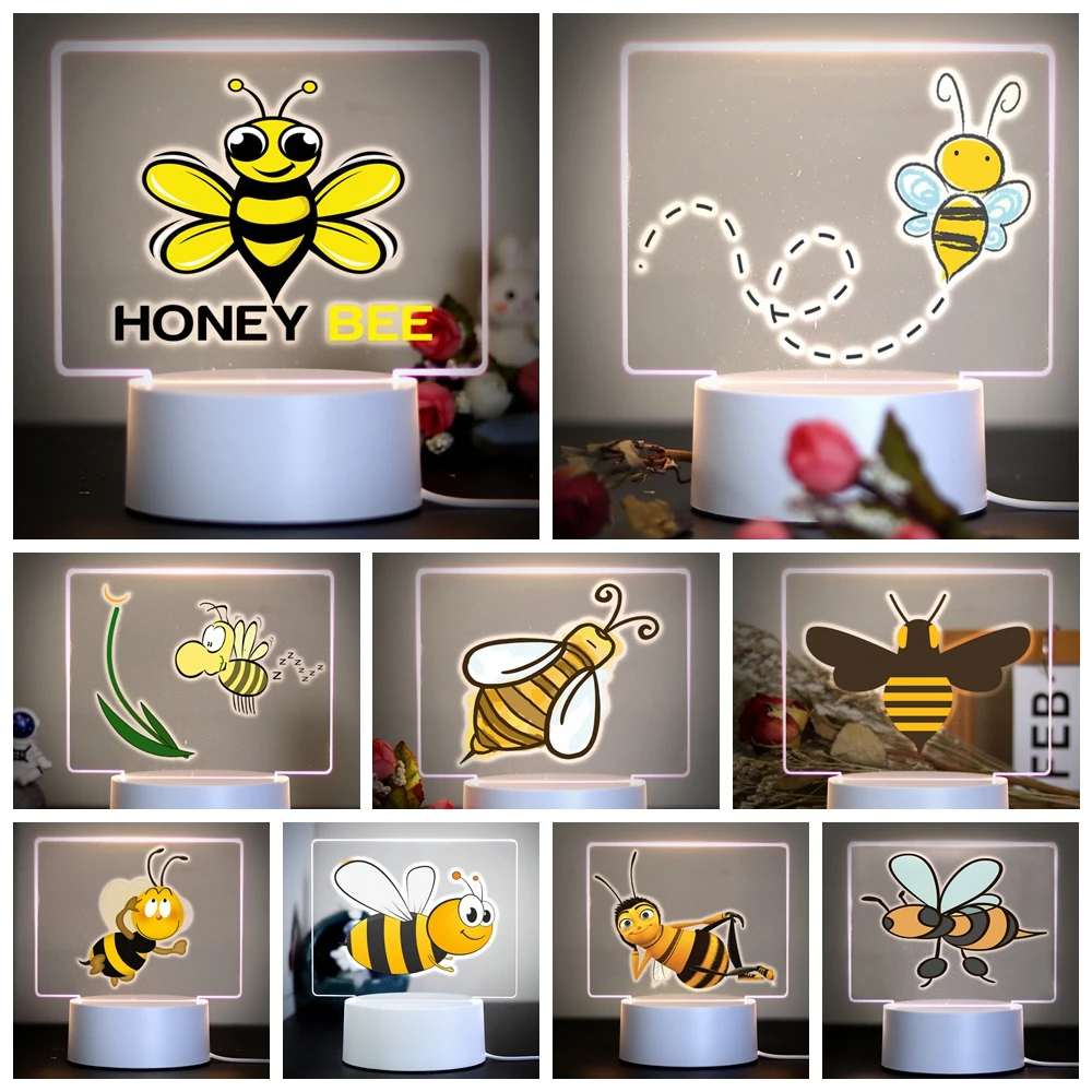 

bee Creative Table Bedside Lamp 3D Night Light With Black Base For Bedroom Decor Light Usb Atmosphere Table Lamp