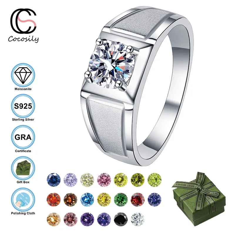 

Cocosily 1CT D Color Moissanite S925 Sterling Silver Matte Minimalist Men's Classic Platinum Diamond Ring Fashion Party Jewelry