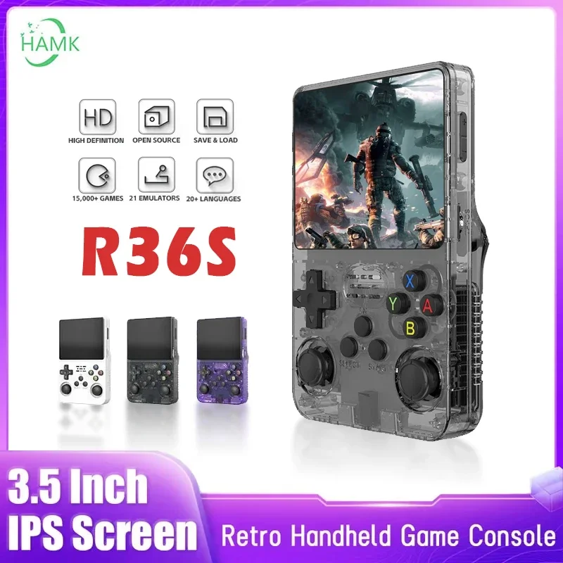 

R36S Retro Handheld Video Game Console Linux System 3.5-inch IPS Screen Portable Handheld Video Player 64GB 15000 Games