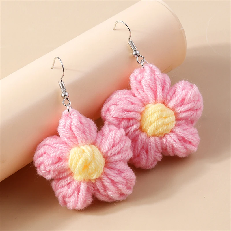 Handmade Flower Drop Earrings - Colorful Knitted Dangle Hooks for Women 11 S34872a17567f46758ff9322996ff79ceT
