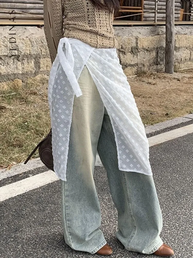 

Yedinas корейская мода кружевная Цветочная юбка для женщин 2024 Всесезонная фартук Прозрачная Юбка Y2k шикарные трапециевидные юбки уличная одежда