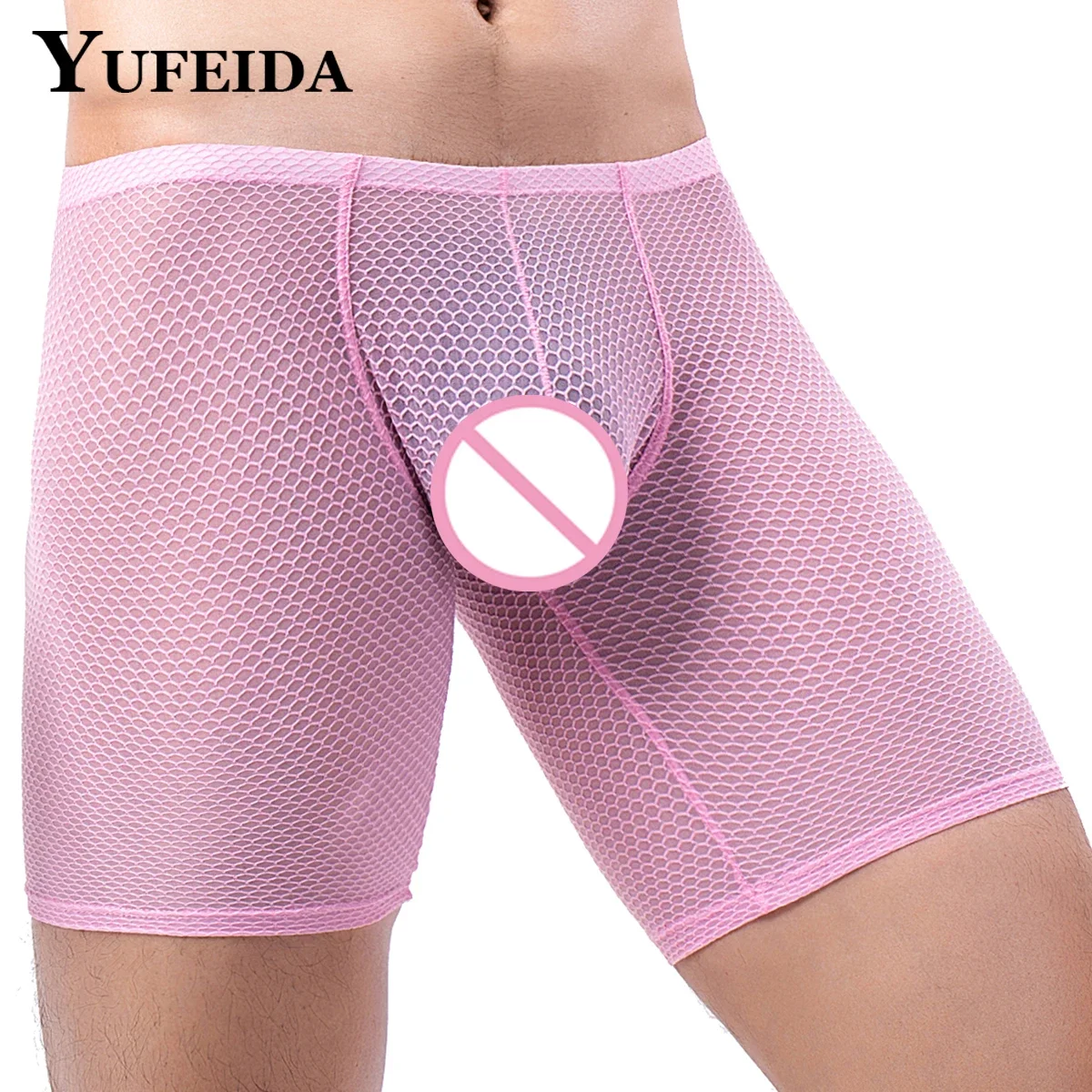 

YUFEIDA Men's Mesh Transparent Boxer Sexy Mesh See Through Shorts Long Legs Trunks Underwear Male U Convex Pouch Boxers Panties