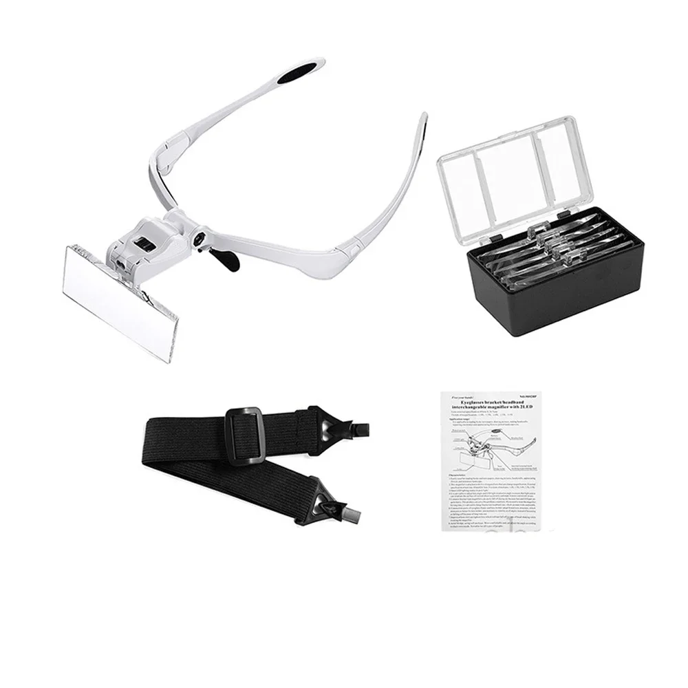 

Headband Replaceable Lens Magnifying Glass With LED Light Glasses Illuminated Magnifier 1X 1.5X 2X 2.5X 3.5X Free Hands Tools