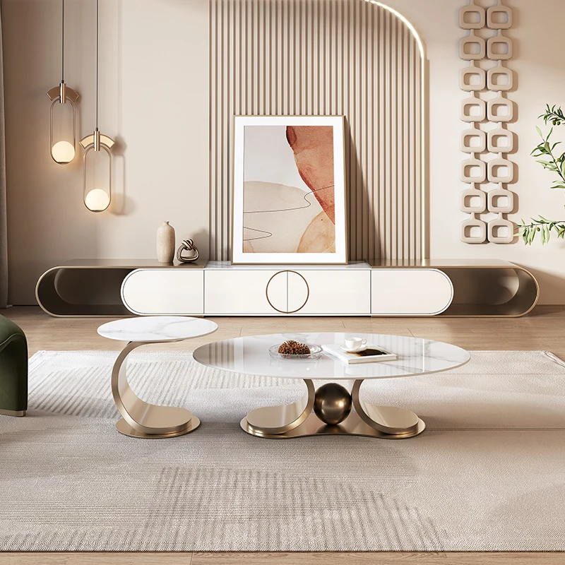 

Современная простая каменная тарелка, чайный столик, шкафчик для телевизора, домашний итальянский семейный роскошный круглый высококачественный чайный столик