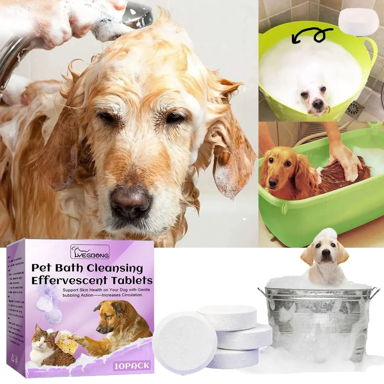 Pet Bath Cleansing Effervescent Tablets for Dogs and Cats SPA Cleansing, Removes Odor, Leaves Fragrance and Smoothes Hair
Pet Bath Cleansing Effervescent Tablets for Dogs and Cats SPA Cleansing, Removes Odor, Leaves Fragrance and Smoothes Hair