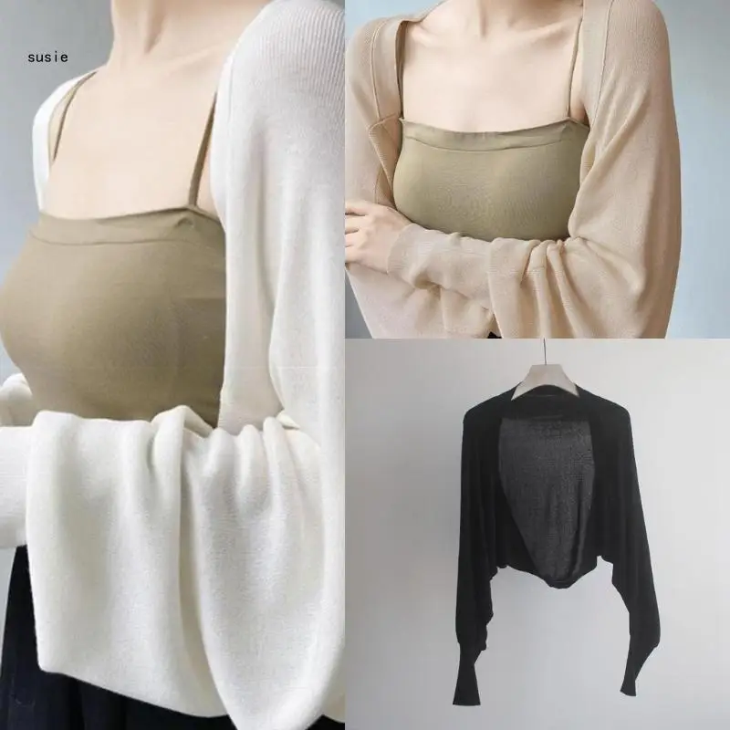 X7YA Женские болеро с коротким рукавом, укороченный кардиган, свитера с открытым передом и длинными рукавами, кардиган