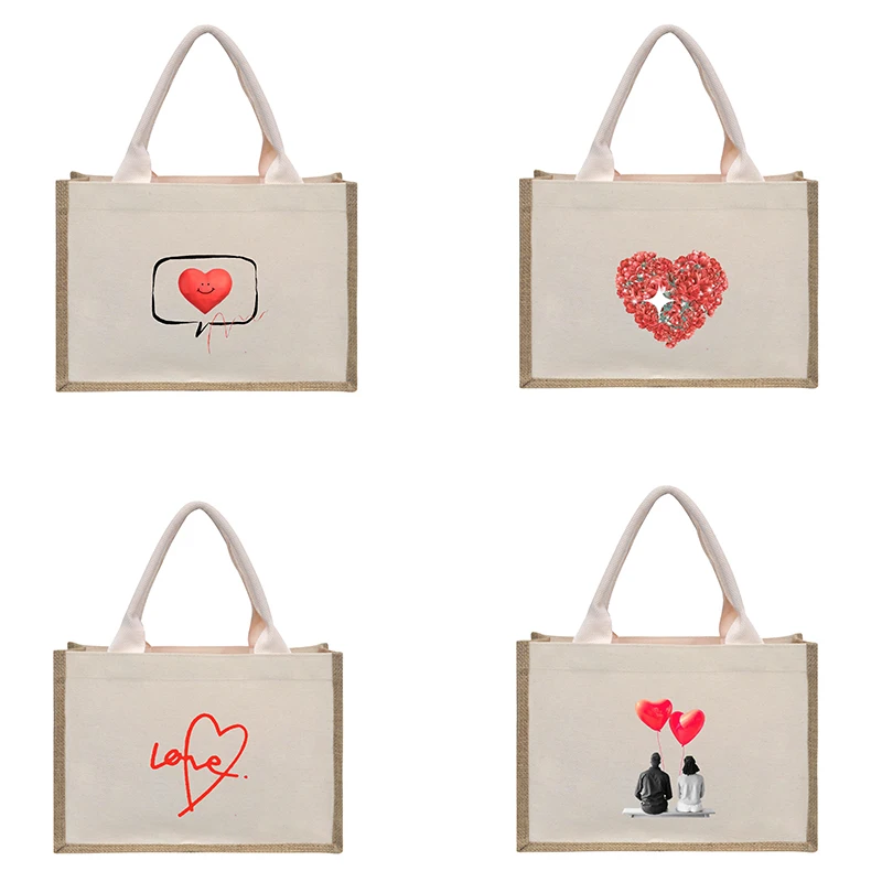 

Льняная сумка-тоут серии LOVE, женская сумка, вместительная сумка для хранения, сумка-Органайзер, сумка для покупок