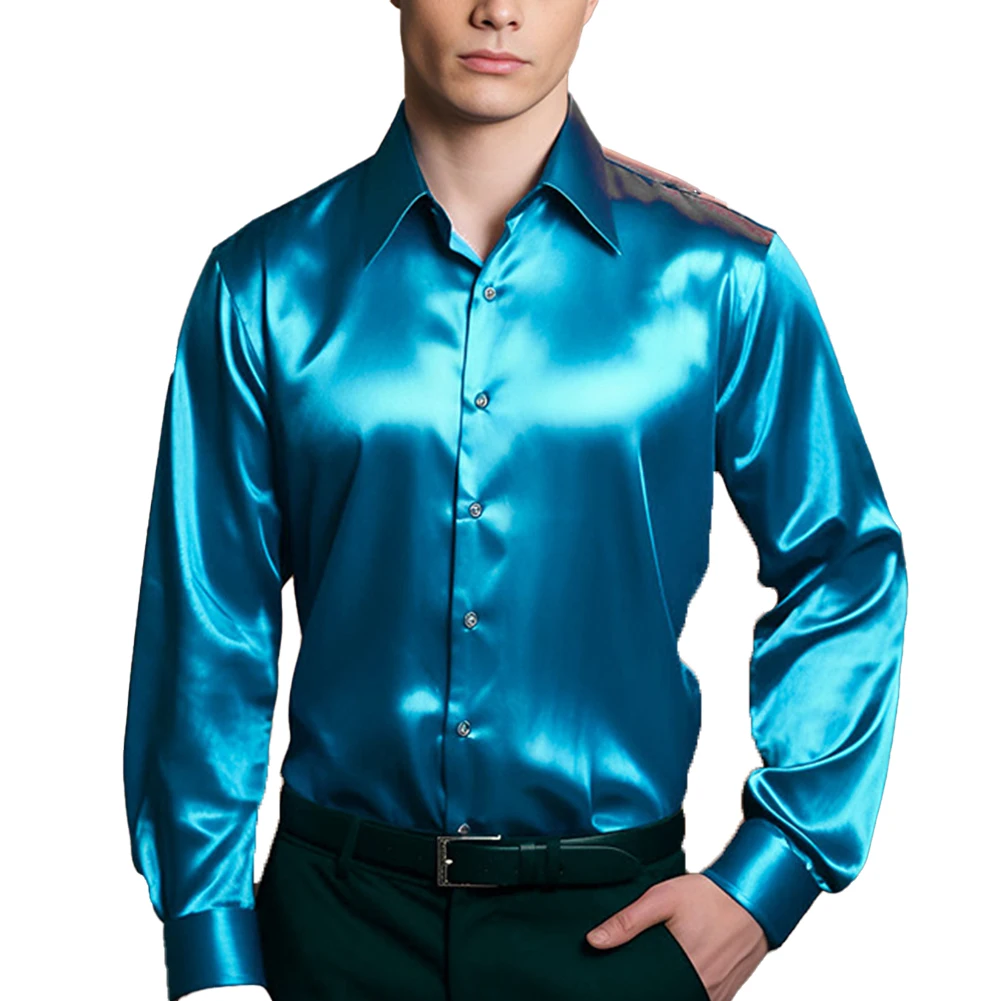 Classy Satin Silk Button Down Shirt for Men Slim Fit Long Sleeve Great for Parties and Events (103 characters)
Classy Satin Silk Button Down Shirt for Men Slim Fit Long Sleeve Great for Parties and Events (103 characters)