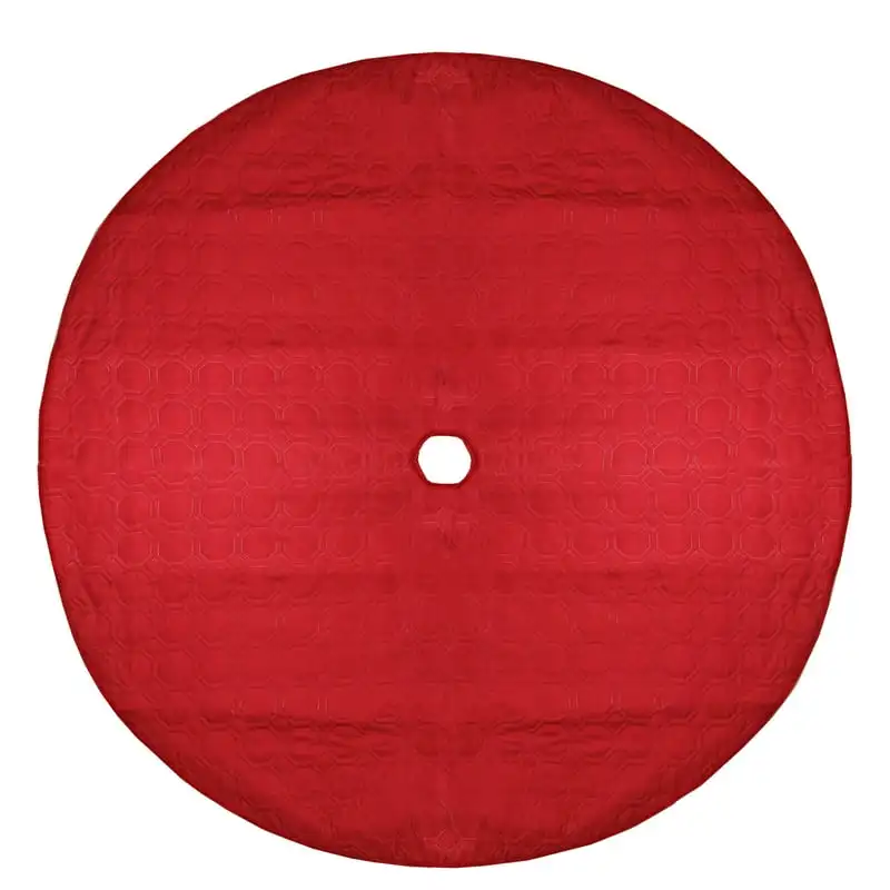 

48" Red Quilted Christmas Hexagon Tree Skirt with Velvety Trim