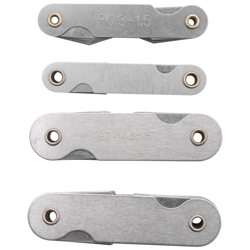 Radius Gauge Set,4Pcs Stainless Steel Radius Fillet Gauge Measuring Tool (R0.3-1.5/ R1-6.5/ R7-14.5/ R15-25)
Radius Gauge Set,4Pcs Stainless Steel Radius Fillet Gauge Measuring Tool (R0.3-1.5/ R1-6.5/ R7-14.5/ R15-25)