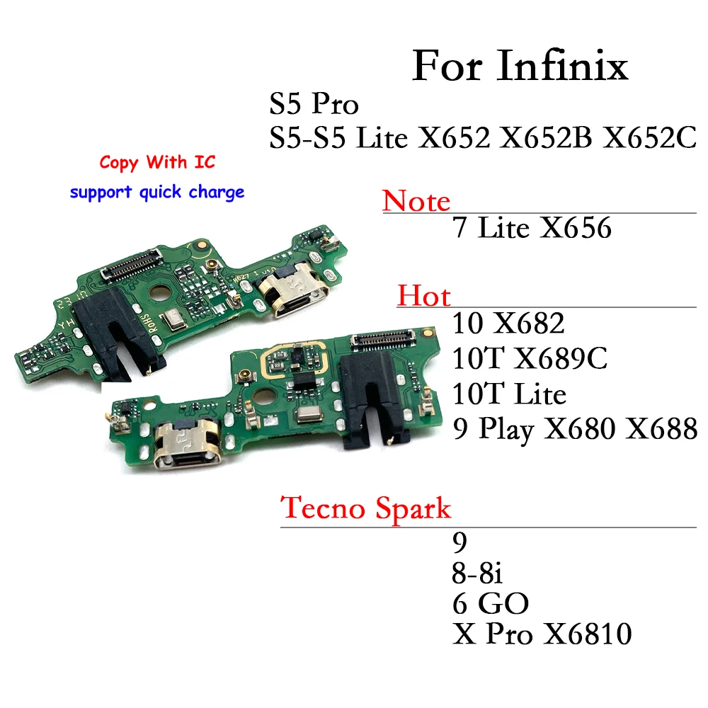 

For Infinix Hot Note Tecno Spark Zero S5 7 10 10T Lite X Pro 6 Go 8 8i 9 Play USB Charging Port Board Connector Dock Flex Cable