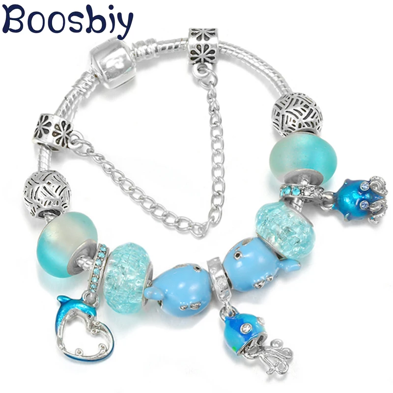 

Marine Organism & Octopus & Dolphin Bead With Love Pendent DIY Charm Brand Bracelet Fashion Jewelry For Women & Kids Making Gift