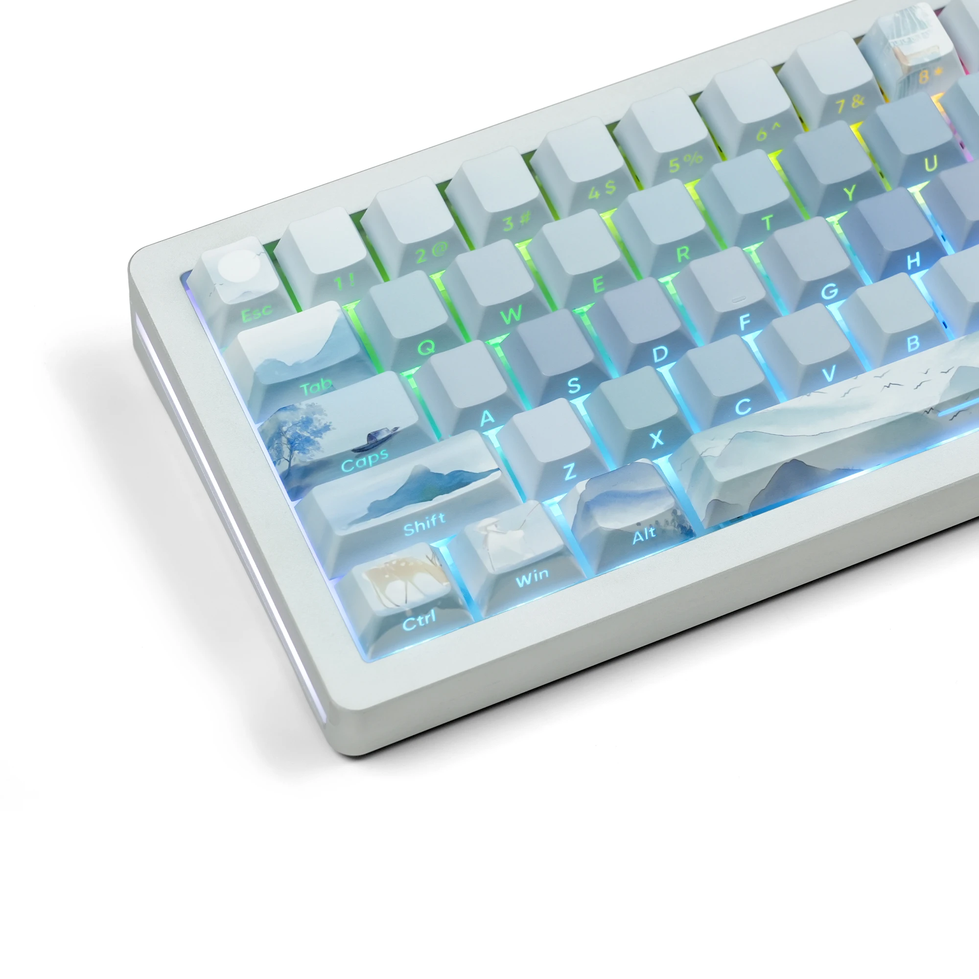 

130 Keys Side Print 5 Side Dye-Sub PBT Keycaps Backlit Lake Blue RGB Cherry Profile For Cherry MX Gamer Mechanical Keyboard