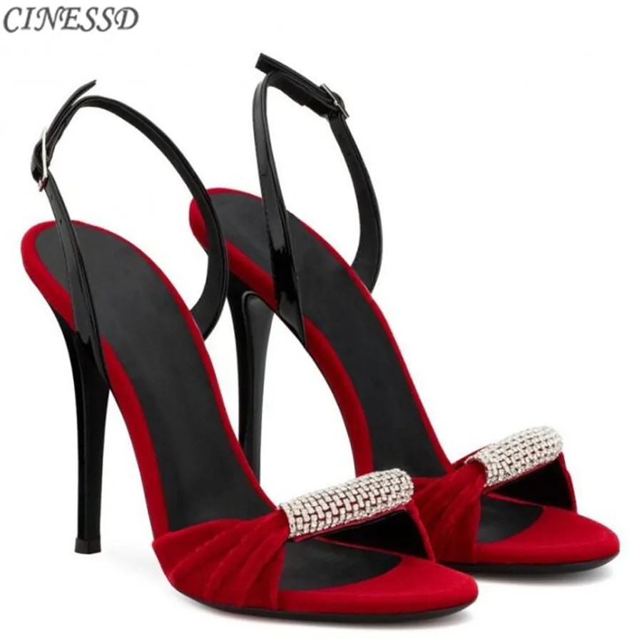 Black Red Velvet Pumps Sexy Lady High Heel Sandals Crystal Rhinestone Ankle Strappy Prom Shoe Fashion Banqute Women
Black Red Velvet Pumps Sexy Lady High Heel Sandals Crystal Rhinestone Ankle Strappy Prom Shoe Fashion Banqute Women