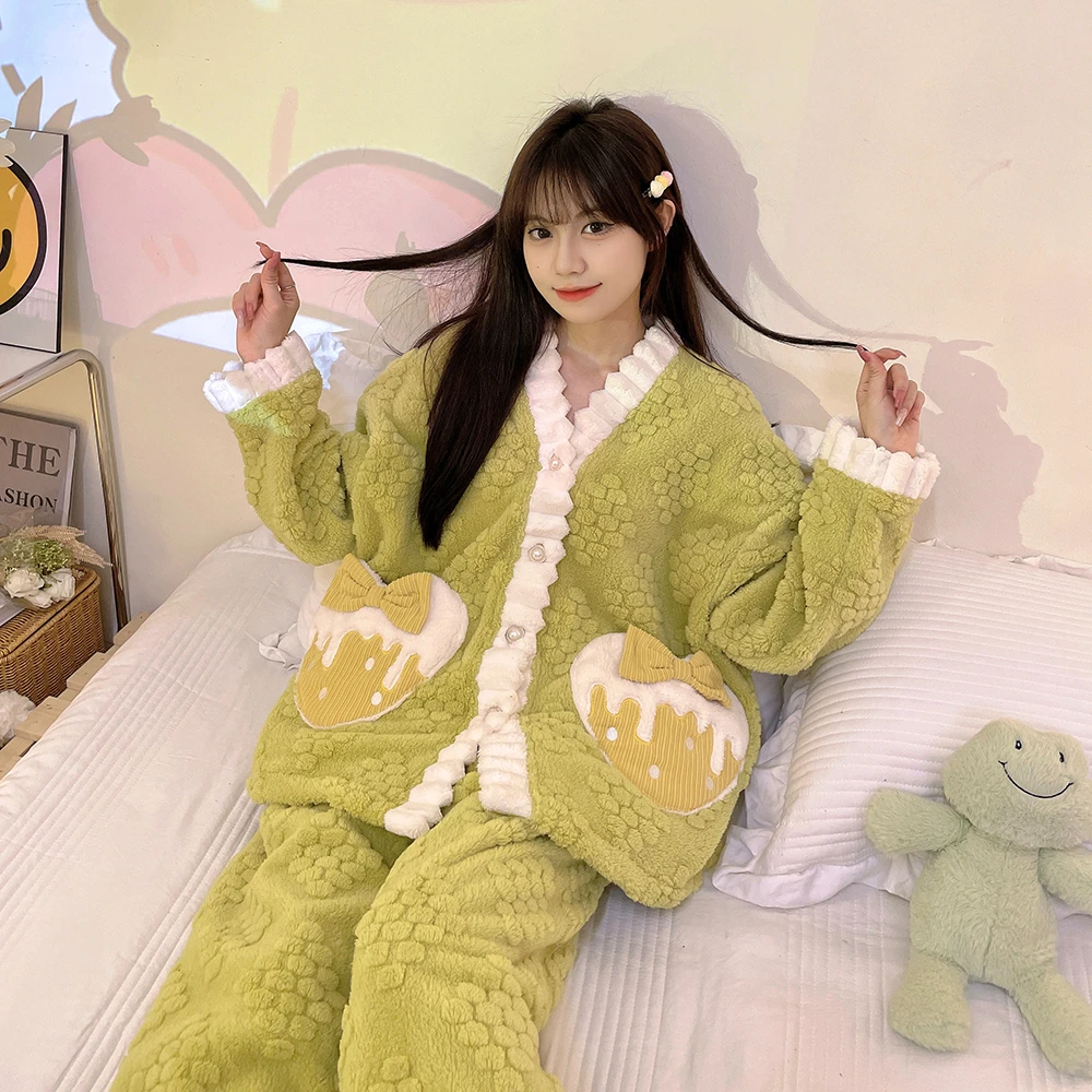 Sweet Women's Pajama Set Winter Thicken Sleepwear 2PCS Cardigan Plush Soft Warm Pyjama Suit Homewear Clothes Pijama Strawberry
Sweet Women's Pajama Set Winter Thicken Sleepwear 2PCS Cardigan Plush Soft Warm Pyjama Suit Homewear Clothes Pijama Strawberry
