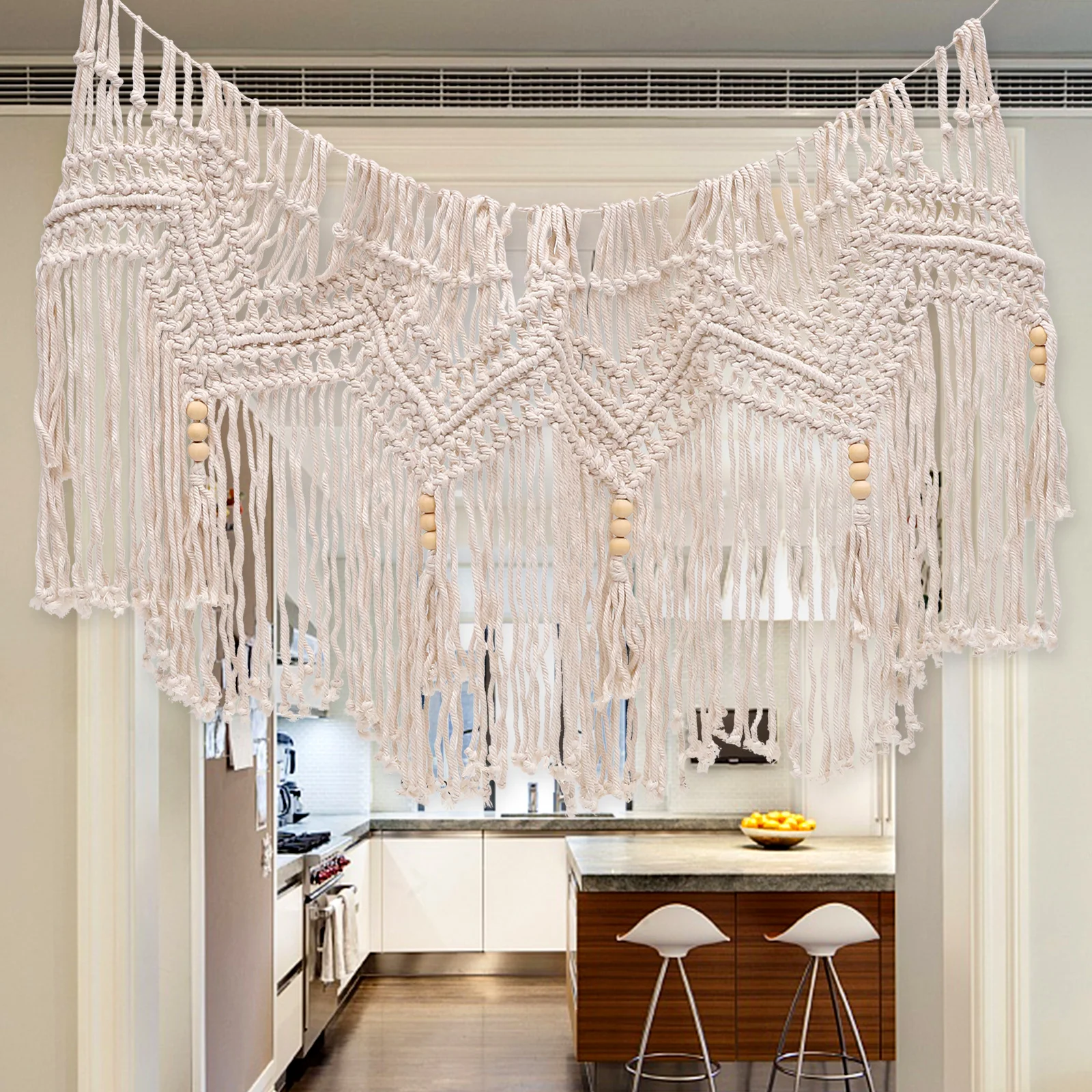 Woven Macramé Curtain Tapestry - Bohemian Wall Hanging with Rope Tassels 4 S349dfc7bf0ba48ca96e6a871c34e5590b