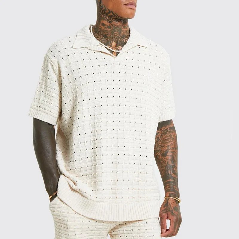 Men's Elastic Loose T-shirt Sweater Men's Knitted Short Sleeve Casual T-shirt Men's Fashion Solid Hollow Knitted Polo Shirts Top
Men's Elastic Loose T-shirt Sweater Men's Knitted Short Sleeve Casual T-shirt Men's Fashion Solid Hollow Knitted Polo Shirts Top