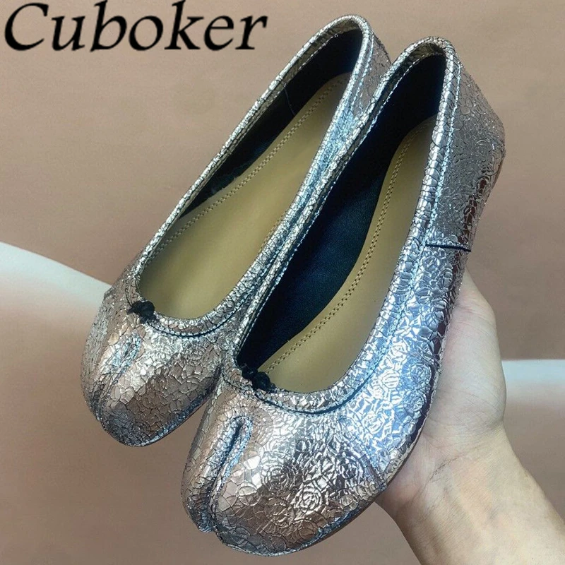 Женские балетки из натуральной кожи, серебристые лоферы на плоской подошве с разрезом, в стиле ретро, повседневная обувь для прогулок, лето 2024
