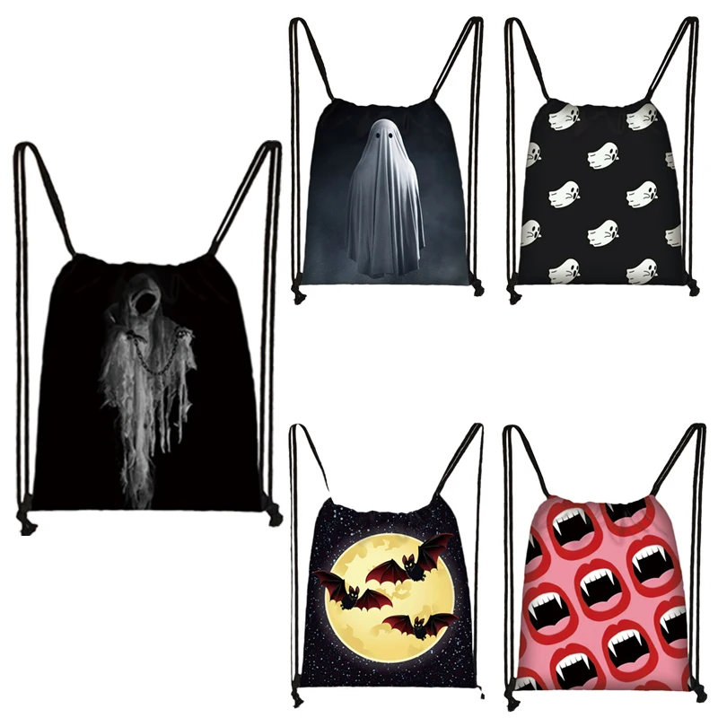 

Horror Ghost Print Drawstring Bag Vampire Zombie Women Backpack Scary Eyes Outdoor Storage Bag Gothic Shoes Holder School Bags