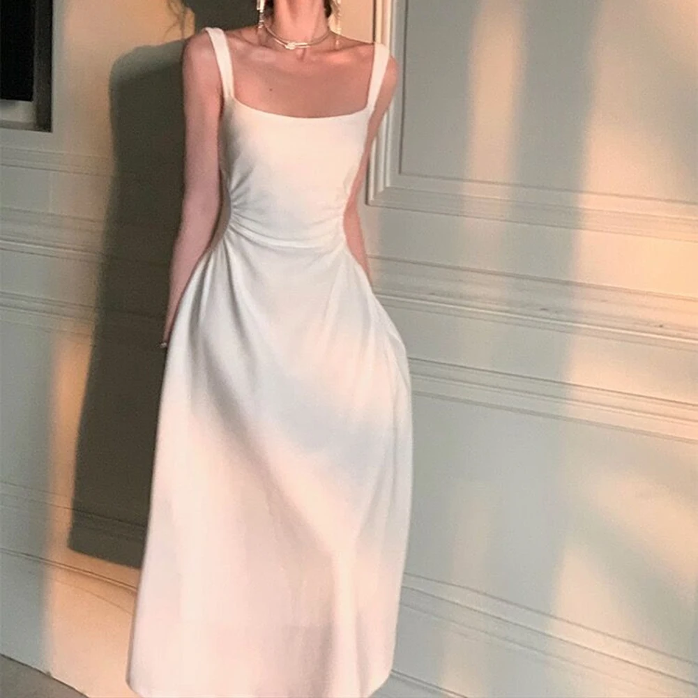 Women Midi Dresses Summer New Fashion Square Collar Sleeveless Female Sundress Elegant Party Wedding Evening Satin Dress
Women Midi Dresses Summer New Fashion Square Collar Sleeveless Female Sundress Elegant Party Wedding Evening Satin Dress