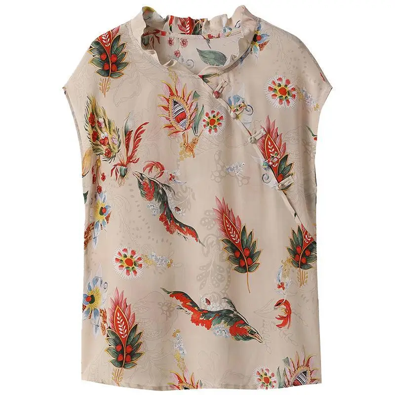 National style retro floral simulation silk shirt women's 2022 summer new lotus leaf collar fashion thin top sexy blouse
National style retro floral simulation silk shirt women's 2022 summer new lotus leaf collar fashion thin top sexy blouse