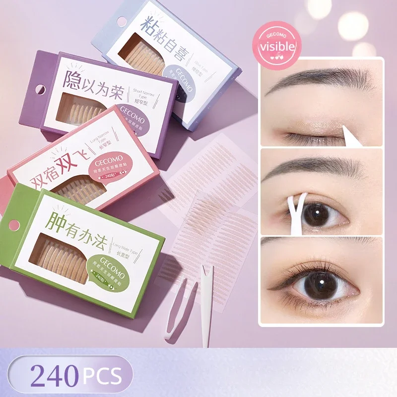 

240pcs/box Natural Visible Seamless Eyelid Tape Stickers Double-Fold Eyelid Fiber Paste Waterproof Strong Adhesive Eyelid Pastes