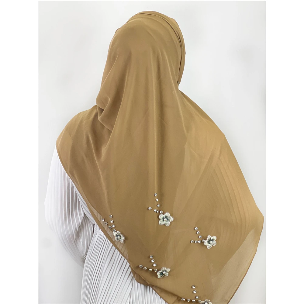 

Bubble Chiffon Muslim Women Hijab Turban Islamic Arab Flower Beads Long Scarf Shawl Headwrap Scarves Foulard Bandana Solid Color