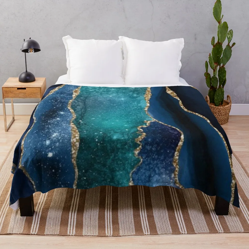 

Luxurious Navy and Deep Blue and Gold Galaxy Shimmer Throw Blanket Bed covers sofa bed Picnic Blanket Sofa Throw Blanket