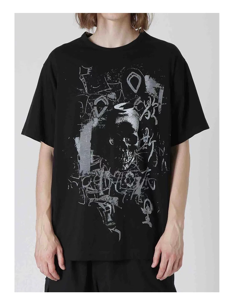 

Skeleton Head Graffiti Printing Dark style short sleeve T-shirt yohji yamamoto t-shirts tops loose oversize tees Unisex clothes