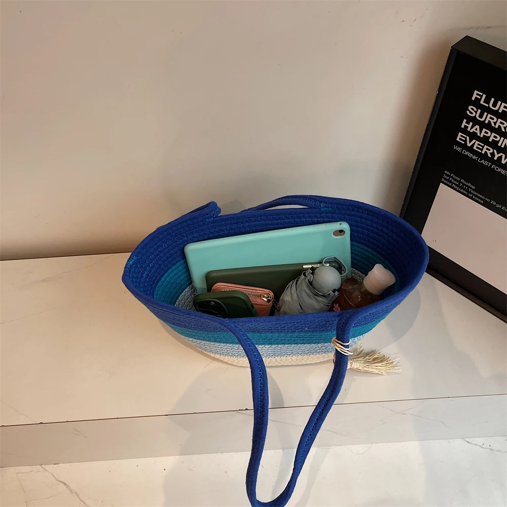 Striped Cotton Rope Tote with Tassel 18 S34ad0bfcff684ad88ee1b4547438c573b